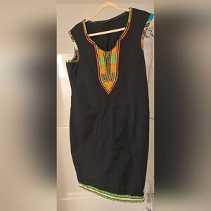 Black Dashiki Dress with Colorful Embroidery